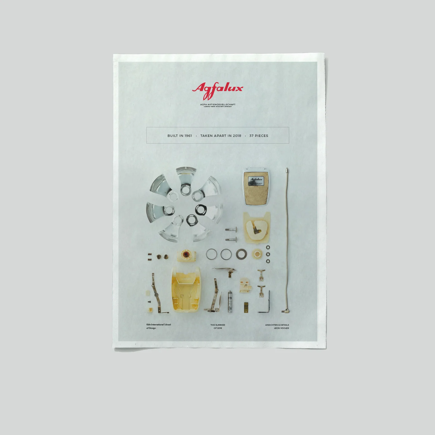 A disassembled retro camera flash