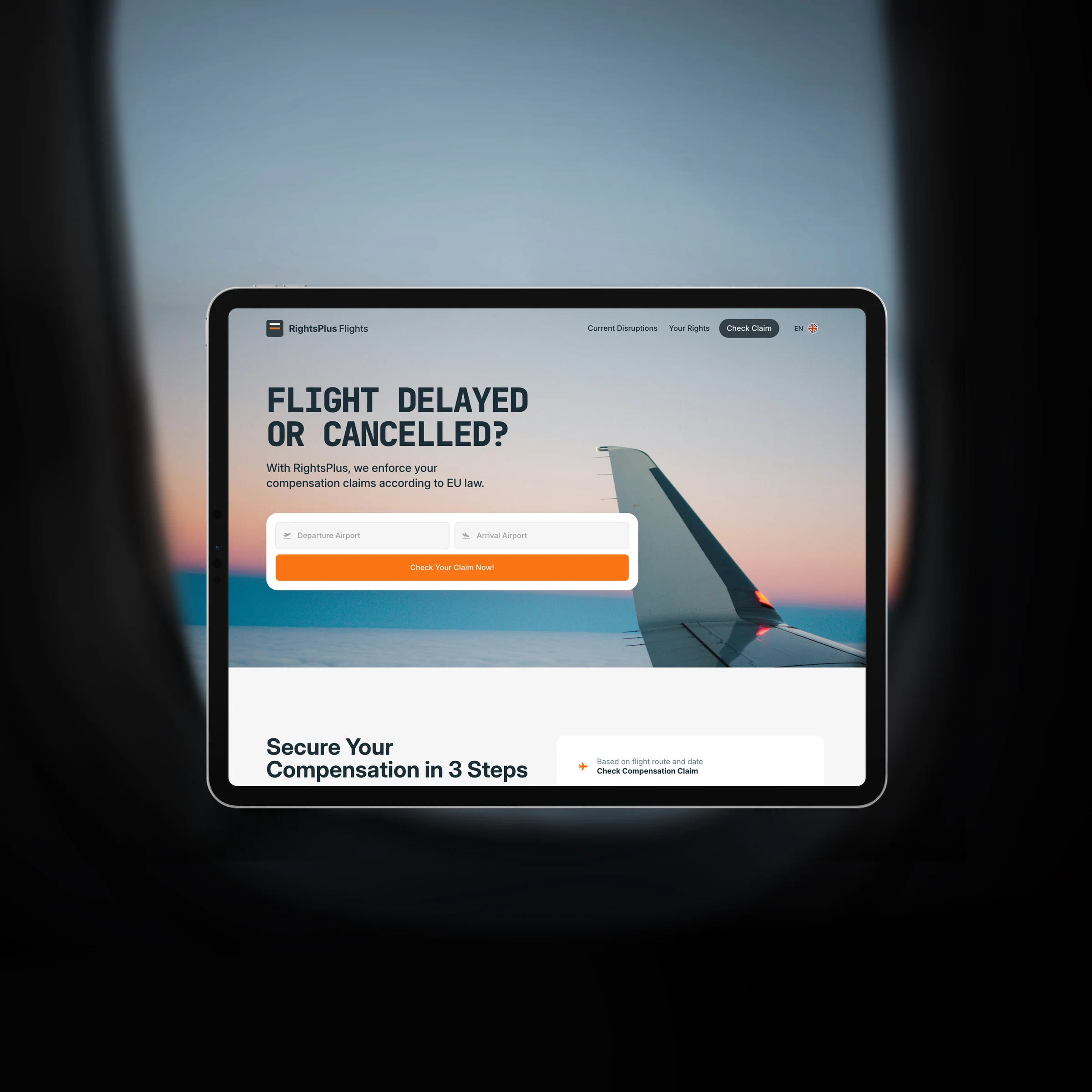 Landing page of passenger rights webapp