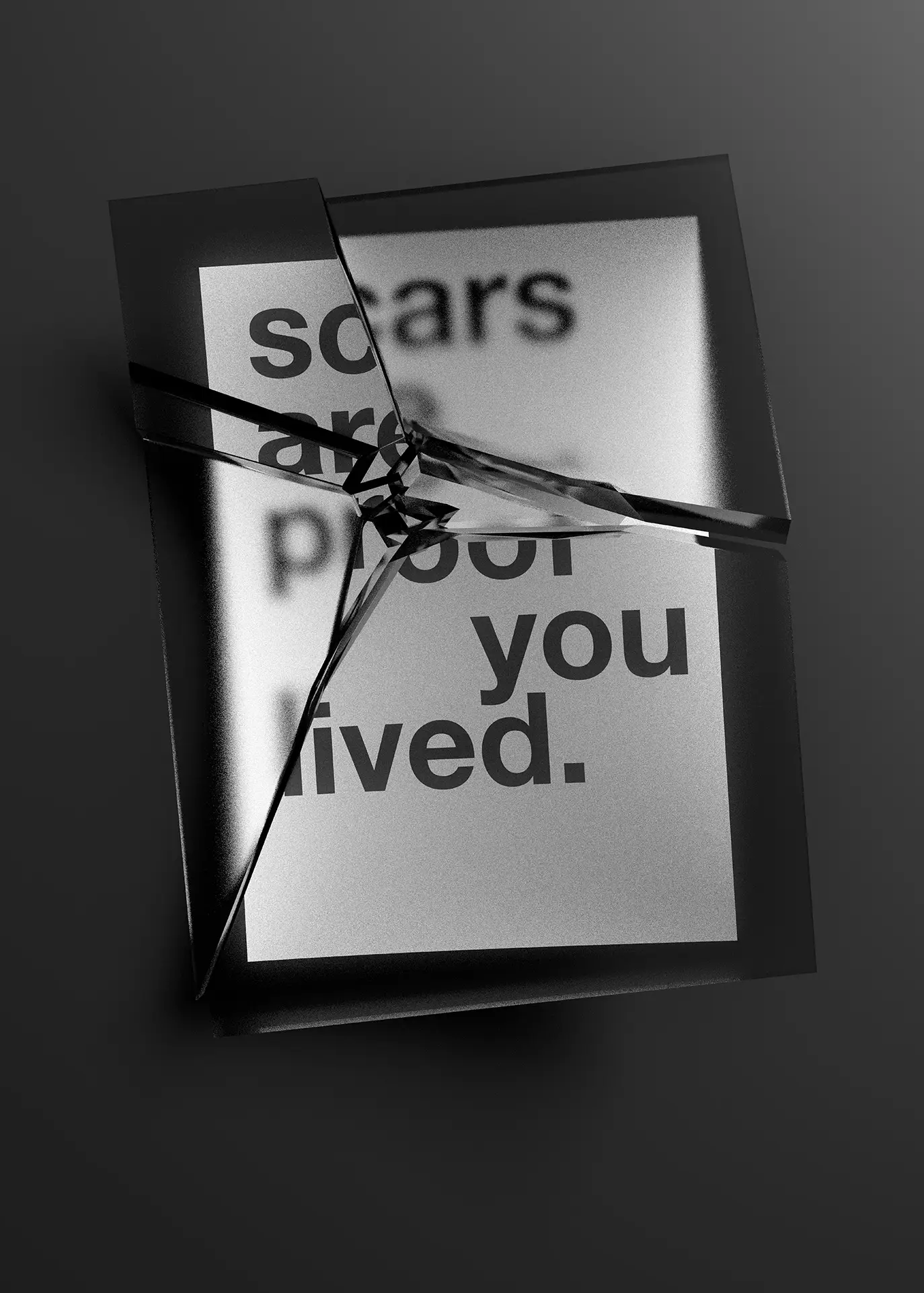 Text under shattered glass reading: Scars are proof you lived.